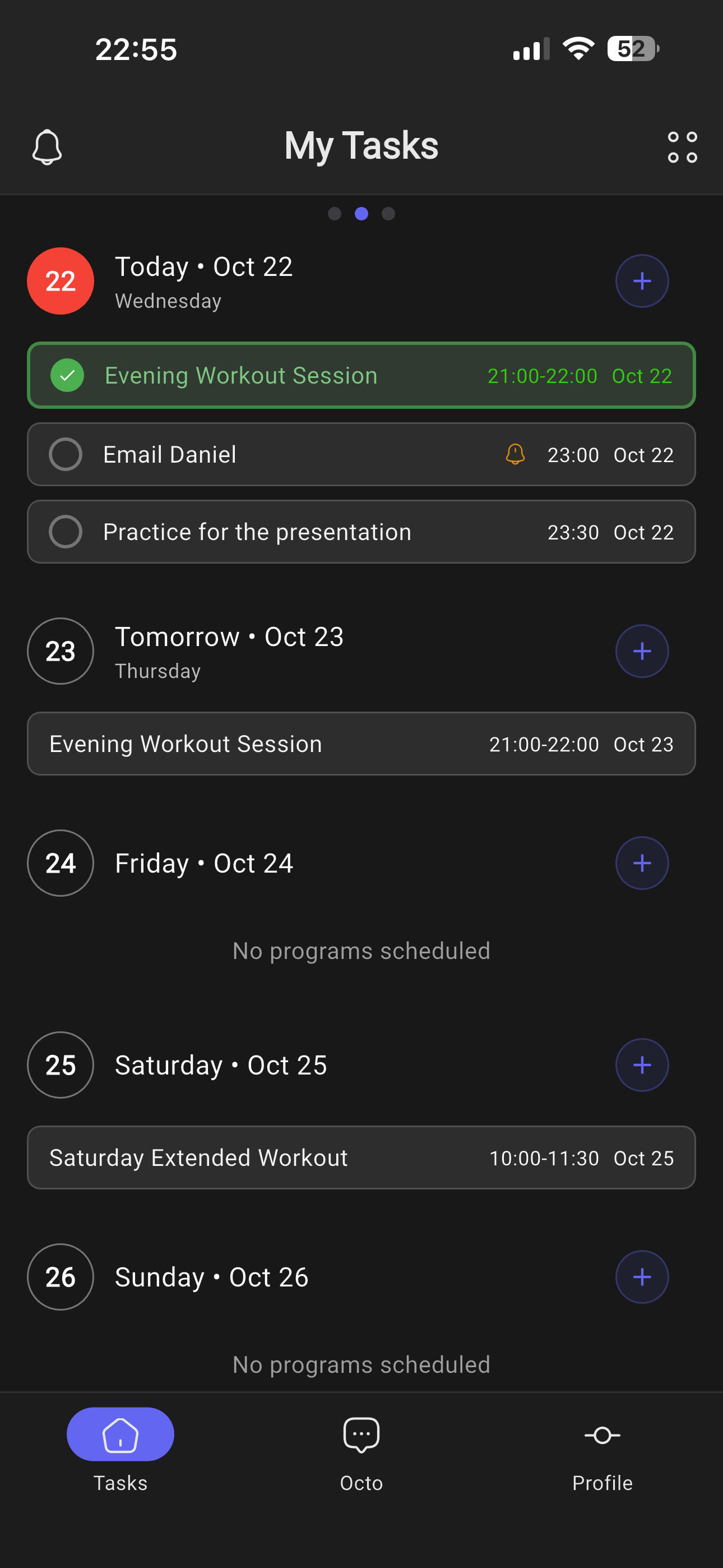 OctoPlan My Plans Screen